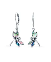 Bling Jewelry Dainty Butterfly Dragonfly Firefly Garden Rainbow Abalone Iridescent Shell Inlaid Drop Lever back Dangle Earrings For Women Sterling Sil