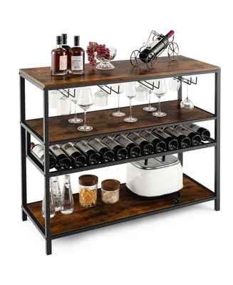 Rustic Wine Rack Table 13 Bottles Wine Bar Cabinet Freestanding with Glass Holder