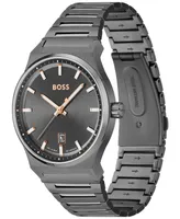 Hugo Boss Men's Candor Quartz Basic Calendar Ionic Plated Gray Steel Watch 41mm