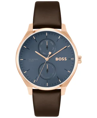 Hugo Boss Men's Tyler Quartz Multifunction Brown Leather Watch 43mm