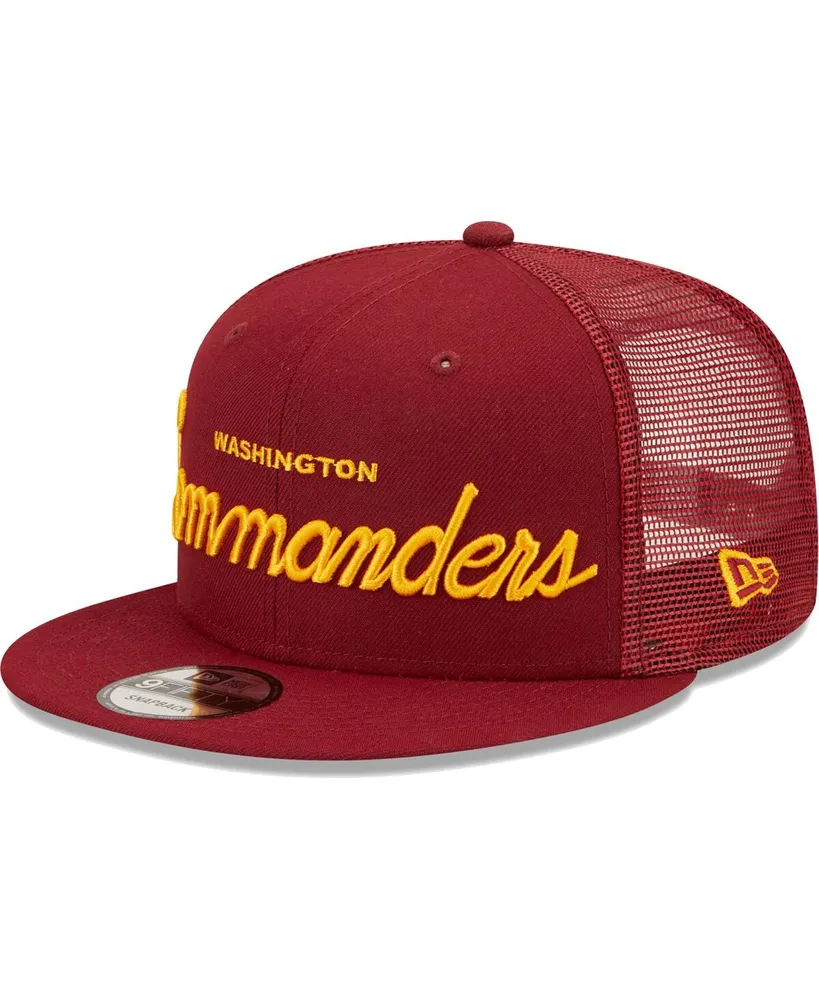 Men's New Era Burgundy Washington Commanders Script 9FIFTY Trucker Snapback Hat