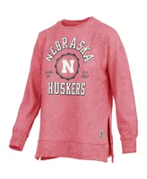 Women's Pressbox Scarlet Nebraska Huskers Sun Washed Bishop Pullover Sweatshirt