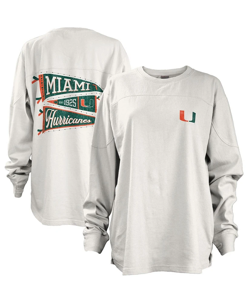 Women's Pressbox White Miami Hurricanes Pennant Stack Oversized Long Sleeve T-shirt