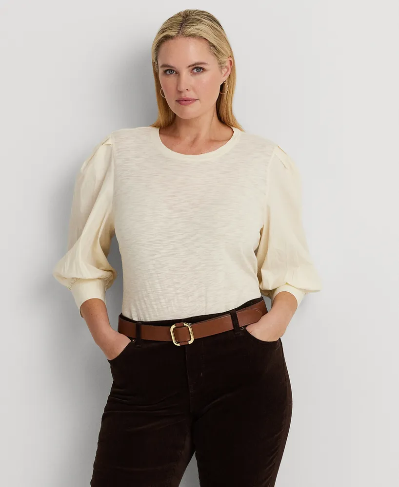 Lauren Ralph Lauren Plus Size Cotton Puff-Sleeve Top