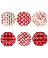 Certified International Peppermint Candy 6" Canape Plates Set of 6, Service for 6