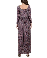 24seven Comfort Apparel Women's Floral Long Sleeve Pleated Maxi Dress