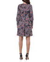 24seven Comfort Apparel Women's Paisley Long Sleeve Cocktail Dress