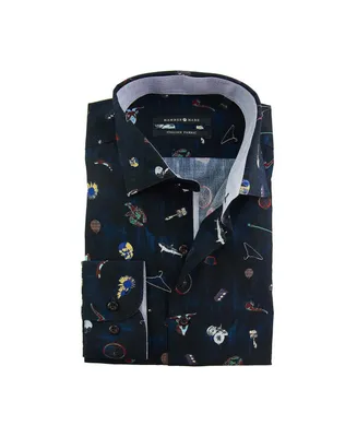 Hammer Made - Men's Cotton Multicolor Print Dress Shirt with Spread Collar