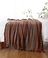 Battilo Lifestyle Colorful Chevron Bohemian Knit Throw, 51" x 80"