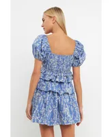 Free the Roses Women's Floral Smocked Tiered Mini Dress