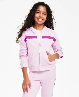 Id Ideology Big Girls Colorblocked Fleece Long-Sleeved Hoodie Zip-Up Sweatshirt, Created for Macy's