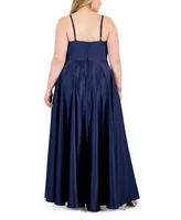 B Darlin Trendy Plus Size Satin Sleeveless Gown