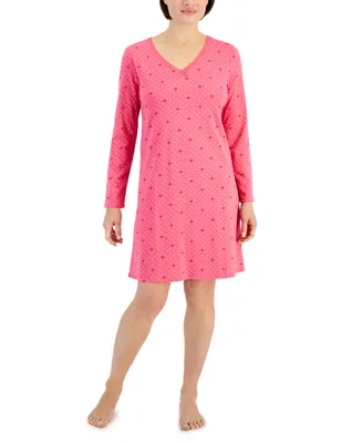 Charter Club Women's Cotton Long-Sleeve Lace-Trim Sleepshirt, Created for Macy's