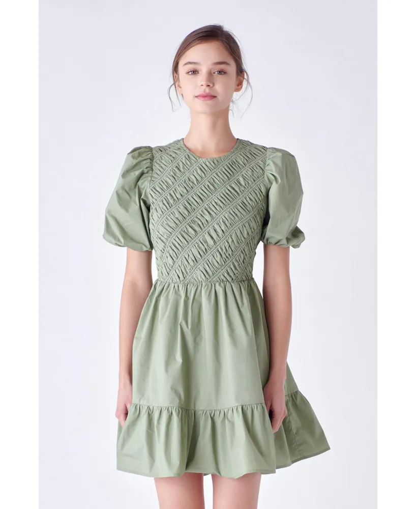 English Factory Women's Asymmetrical Smocked Mini Dress
