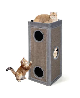 Costway 4-Story Cat House 39'' Condo with Scratching Posts & 4 Soft Plush Cushions