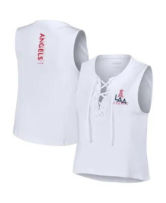 Women's Wear by Erin Andrews White Los Angeles Angels Lace-Up Tank Top