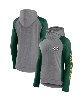 Women's Fanatics Heather Gray, Green Bay Packers Blind Side Raglan Full-Zip Hoodie