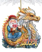 Designocracy Santa with Dragon Christmas Wooden Ornaments Holiday Decor G. DeBrekht