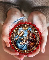 Designocracy Classic Holy Family Nativity Wreath Christmas Glass Ornaments G. DeBrekht