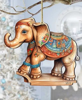 Designocracy Carousel Elephant Christmas Wooden Ornaments Holiday Decor G. DeBrekht