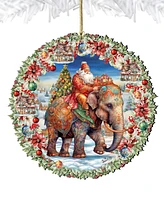 Designocracy Santa on Elephant Wreath Christmas Wooden Ornaments Holiday Decor G. DeBrekht