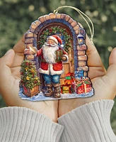 Designocracy Santa's Surprise Visit Holiday Christmas Wooden Ornaments G. DeBrekht