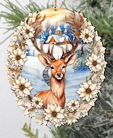 Designocracy Majestic Forest Deer Christmas Wooden Ornaments Holiday Decor G. DeBrekht