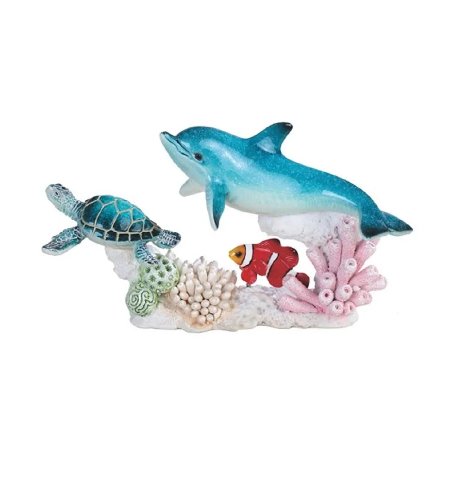 Fc Design 8.75W Sea Turtle, Dolphin, and Clownfish Swimming Around Coral  Together Statue Marine Life Decoration Figurine Home Decor Perfect Gift for