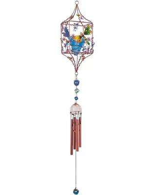 33" Long Dragonfly Copper and Gem Wind Chime with Candle Holder