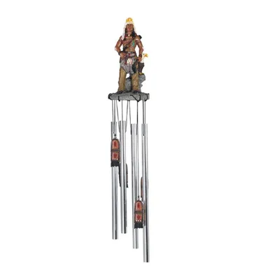 23" Long Indian Warrior Round Top Wind Chime Native American