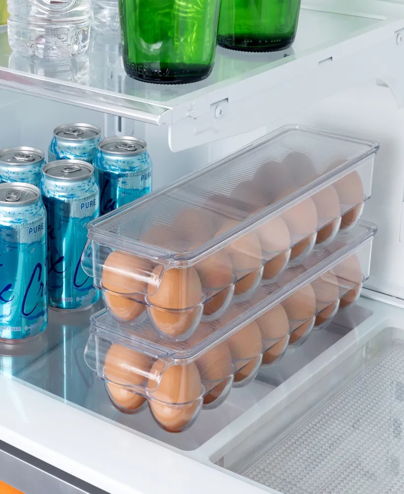 Smart Design Stackable Refrigerator Egg Holder Bin with Handle and Lid, 14.65" x 3.25"