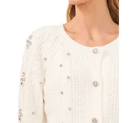 CeCe Women's Cable-Knit Rhinestone Cardigan