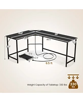 Costway L-shaped Gaming Desk Computer with Cpu Stand Power Outlets