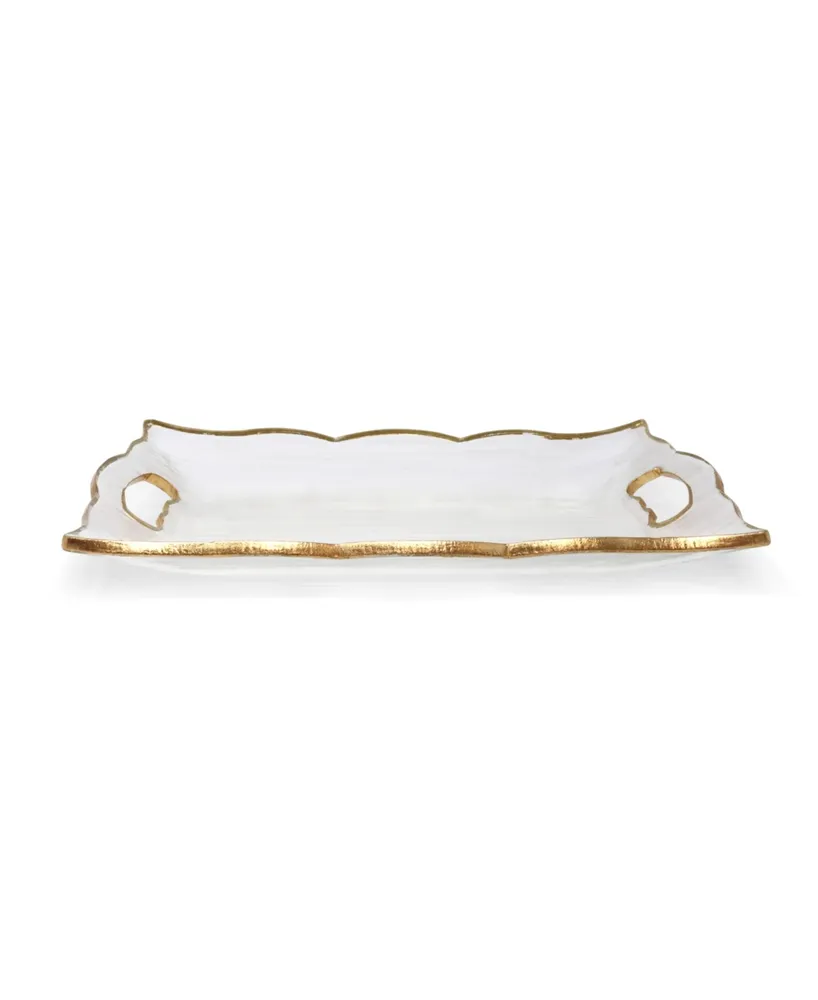 Rectangular Glass Tray with Handles and Gold-Tone Rim