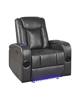 White Label Bryce 36" Power Reclining Chair with Wireless Charger, Cooling Cup-Holder, Storage Arms, Speakers, Led Light and Usb Port