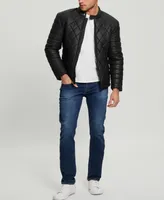 Guess Men's Stretch Faux Leather Biker Collar Jacket