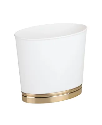 mDesign Oval Slim Plastic Small Trash Can Wastebasket - White/Soft Brass