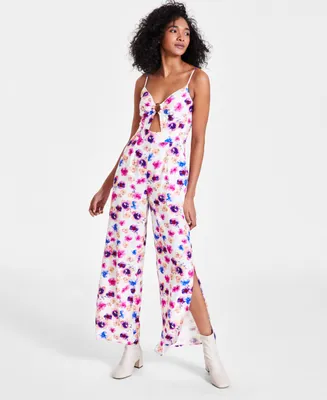 Bar Iii Women's Floral-Print O-Ring Jumpsuit, Created for Macy's