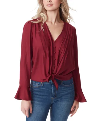 Jessica Simpson Women's Cecily Pleated Button-Down Tie-Front Blouse