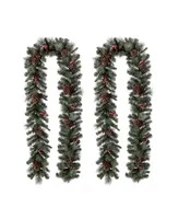 Glitzhome 9' Pre-Lit Glittered Pine Cone Christmas Garland with Warm Led Lights, 2 Pack