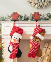 Glitzhome Hooked Stocking, Penguin Reindeer, Set of 2