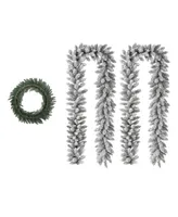 Glitzhome 36"D Oversized Pre-Lit Snow Flocked Christmas Wreath and Matched 2 Pack 9' Garland Set