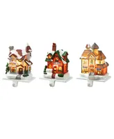 Glitzhome 6" H Set of 3 Lighted Resin House Stocking Holder