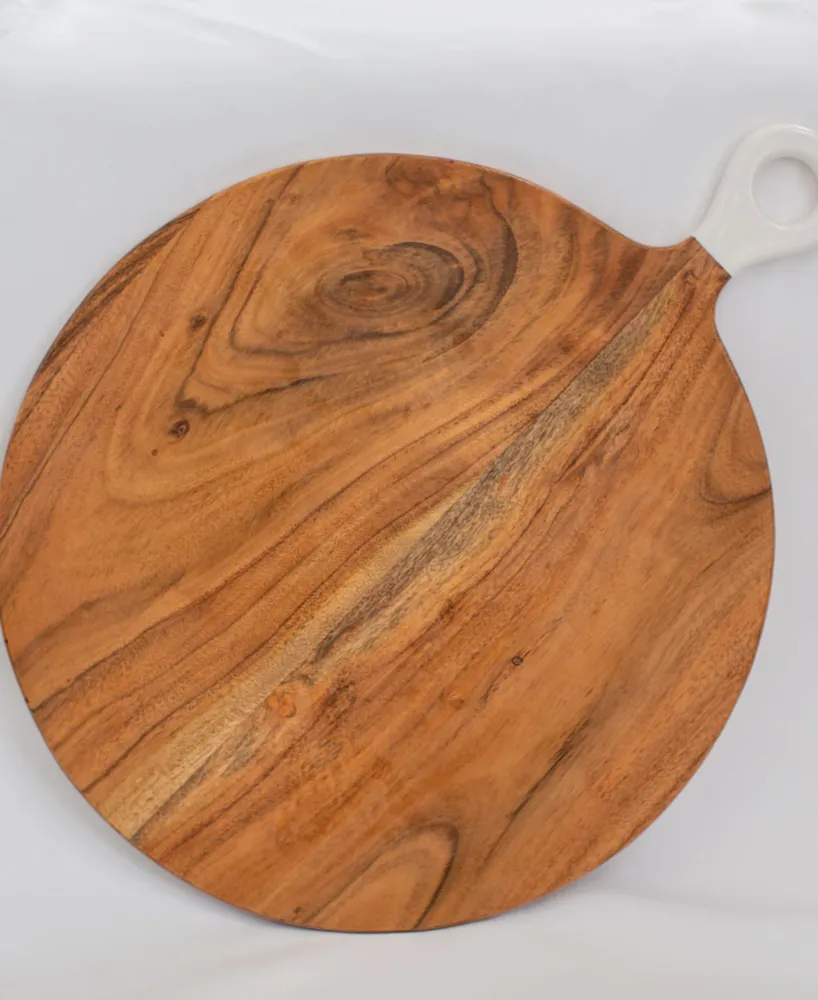 Jeanne Fitz Wood Plus White Collection Acacia Wood Round Charcuterie Board, Large