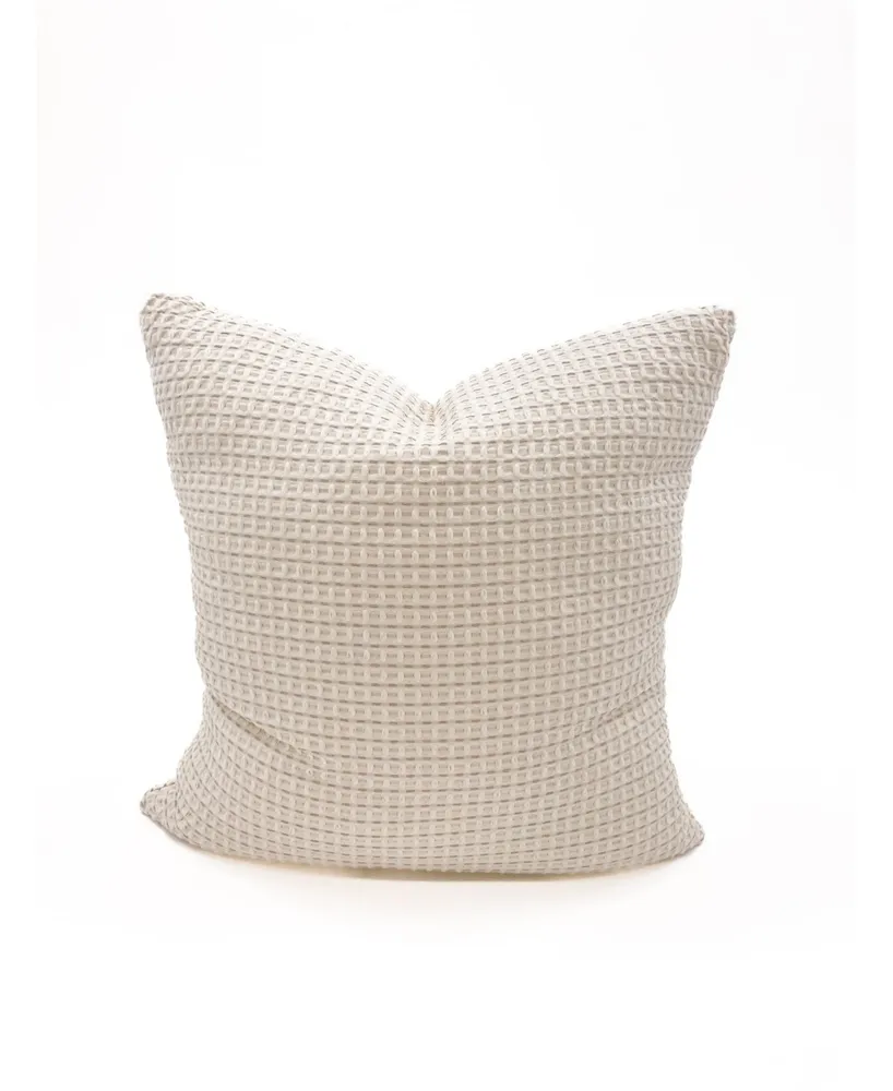 Ivory & Taupe 26X26 Down Cotton Waffle Weave Pillow
