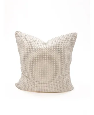 Ivory & Taupe 26X26 Down Cotton Waffle Weave Pillow