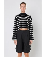 Grey Lab Women's Striped Cropped Sweater