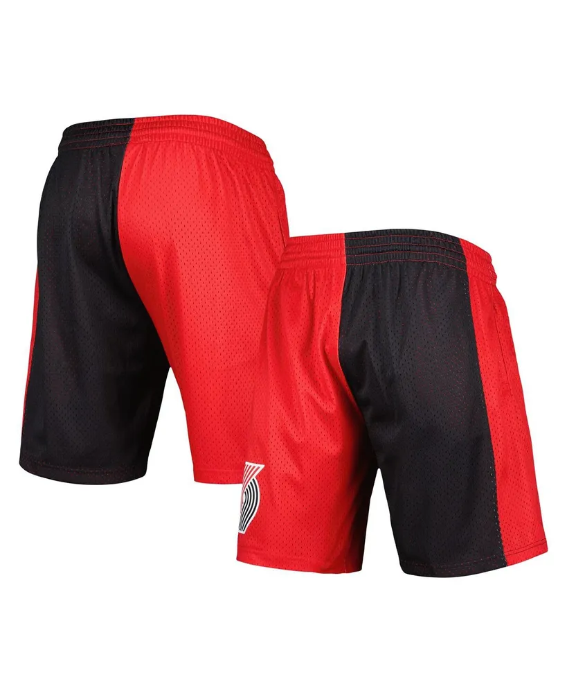 Men's Mitchell & Ness Black, Red Portland Trail Blazers Hardwood Classics 1996 Split Swingman Shorts