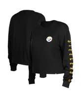 Women's New Era Black Pittsburgh Steelers Thermal Crop Long Sleeve T-shirt