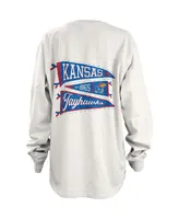 Women's Pressbox White Kansas Jayhawks Pennant Stack Oversized Long Sleeve T-shirt